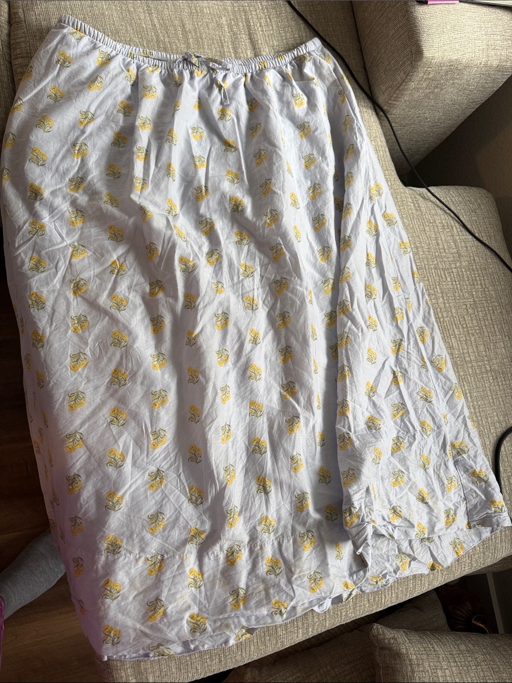 White and Yellow Floral Cotton Skirt